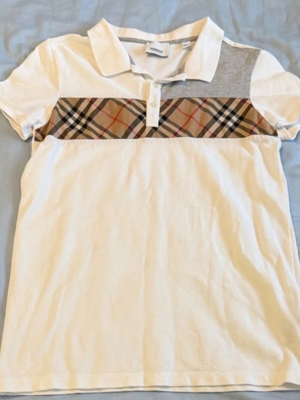 Authentic Burberry Mini Jeff Paneled Polo Shirt White Youth 14